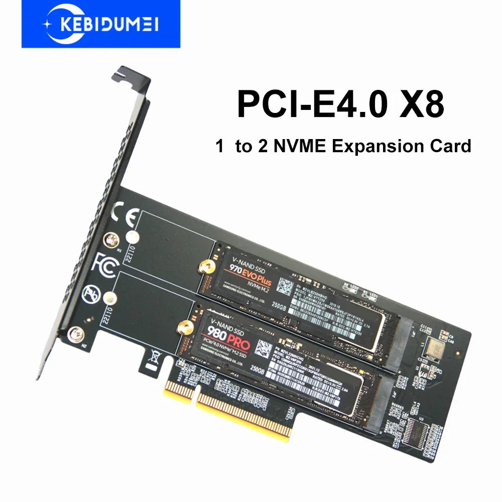 PCIe 4.0 x8 Dual NVMe M.2 SSD Expansion Card – 1 to 2 NVMe Expansion Card HIP