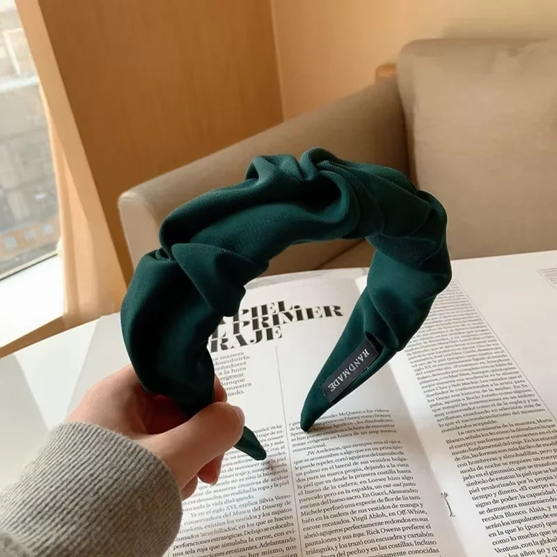 Women's Solid Color Cotton Fold Hair Hoop Headband Fashion Headband HIP C47-green 1pcs