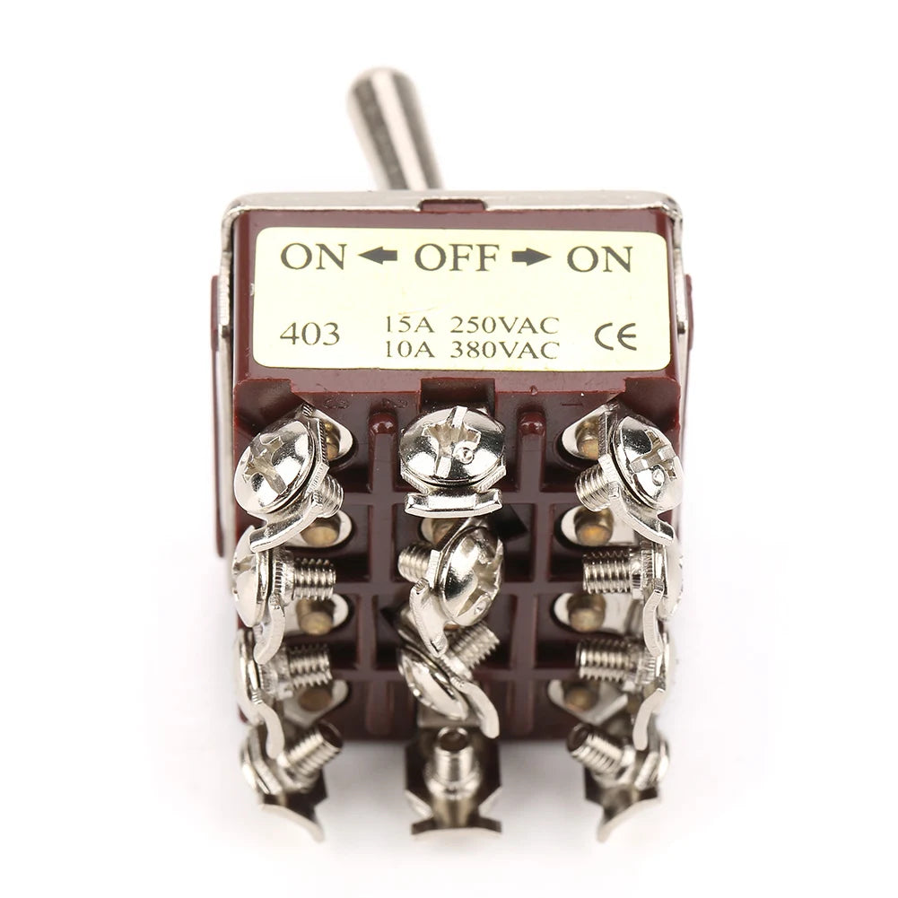 ON/OFF/ON 3 Position Toggle Switch 4PDT 12 Pin 12mm 15A/250VAC 10A/380VAC 4PDT 3 Position Toggle Switch HIP