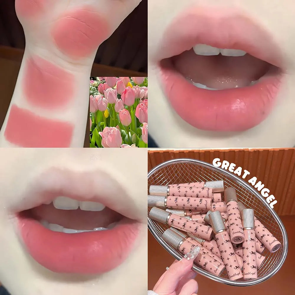 Silky Velvet Matte Lip Glaze Non-Stick Cup Smooth Lilac Gray Liquid Lipstick Highly Pigmented Transfer-Proof Lip Cream Makeup HIP