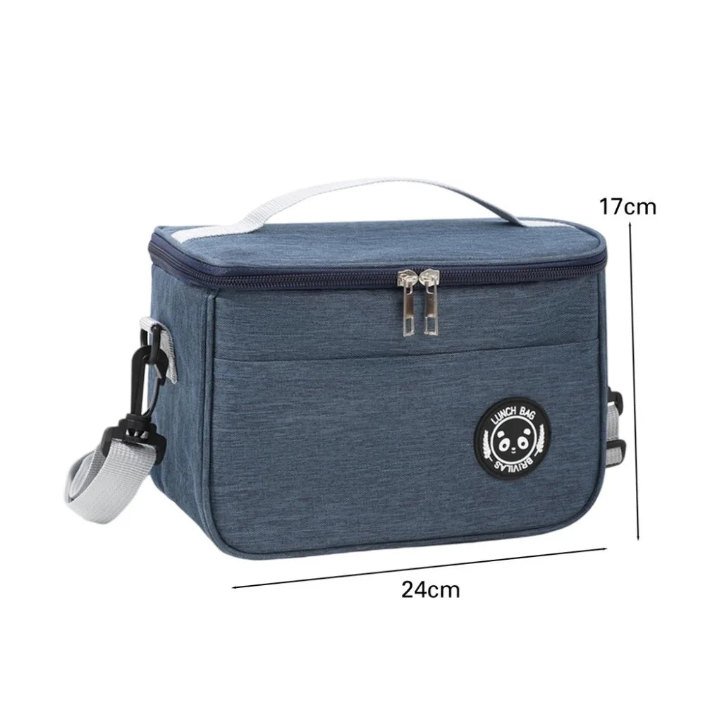 Large Insulated Lunch Bag Double Layer Oxford Cloth & Strap Insulated Lunch Bag HIP Navy Blue