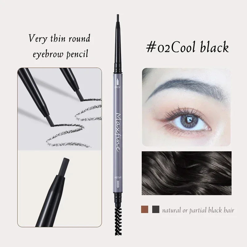 Maxfine Ultra Fine Triangle Eyebrow Pencil Precise Brow Definer Long Lasting Waterproof Morandi Cool Brown Eyebow Makeup 6 Color HIP 02 Cool Black