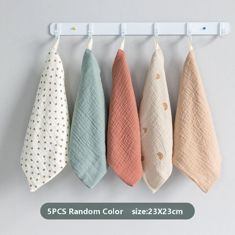 5-Pack Soft Cotton Gauze Baby Washcloths & Burp Cloths Baby Washcloth Set HIP C36-Random Color 5pc