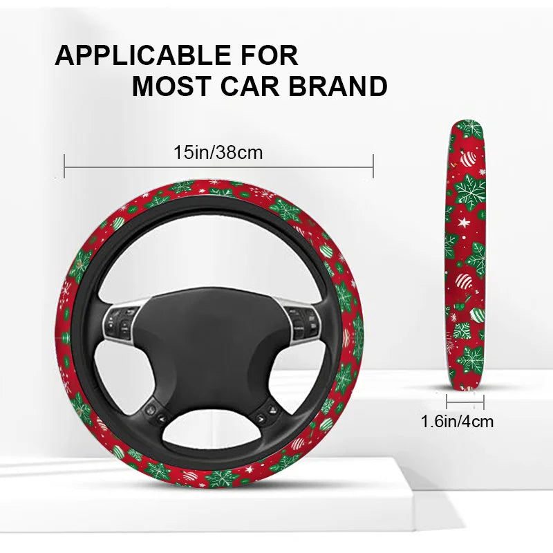 Christmas Snowflake Steering Wheel Cover – Red & Green Print Steering Wheel Cover HIP black