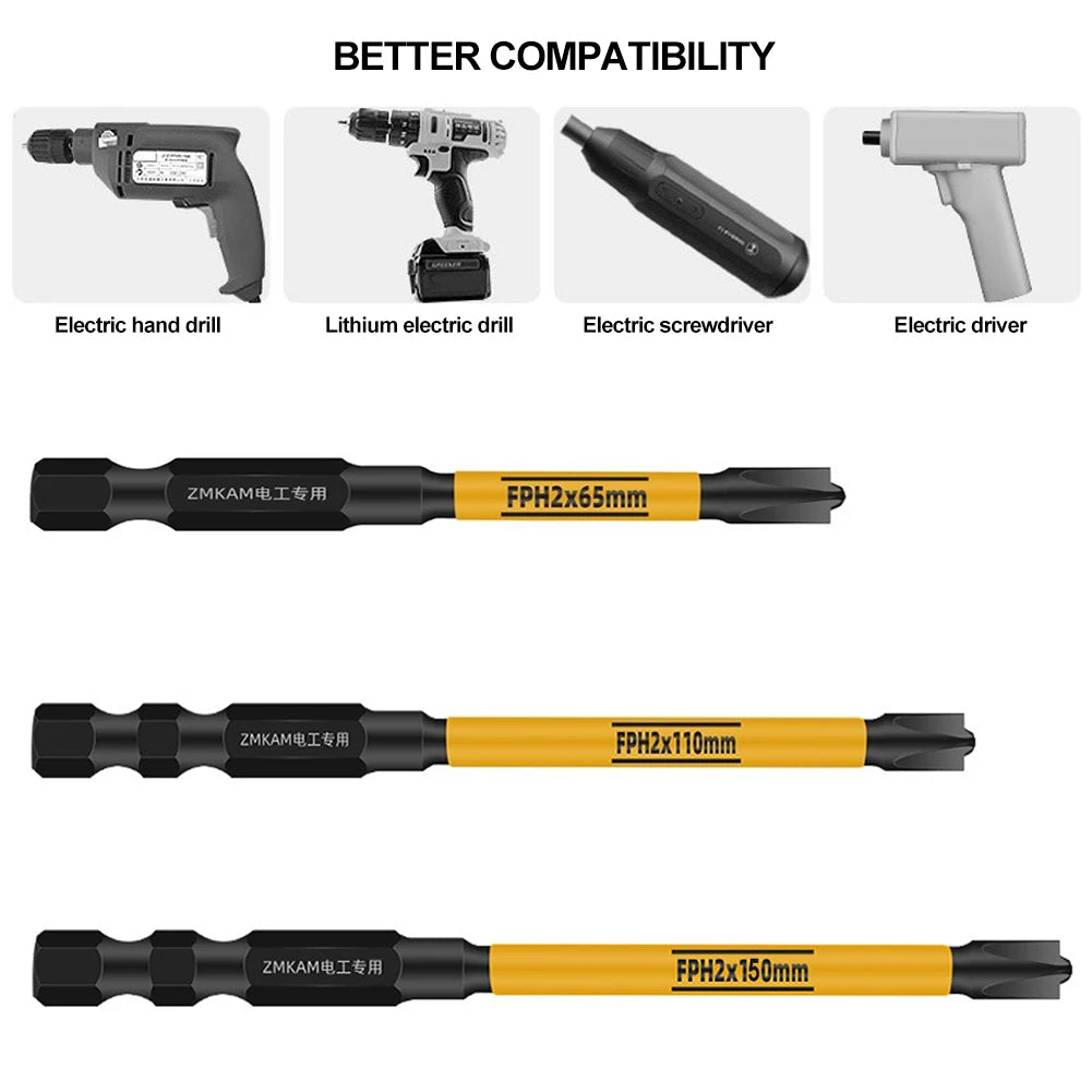 Magnetic Screwdriver Bit Nutdrivers FPH2 FPH2 65 110/150mm Electrician Special HRC60 Hardness Cross Impact Screwdriver Bits Tool HIP