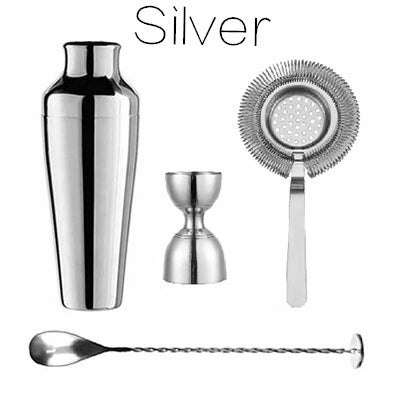 4-Piece Copper Gold Cocktail Shaker Bar Set – Bartender Kit Cocktail Shaker Set HIP Silver Set