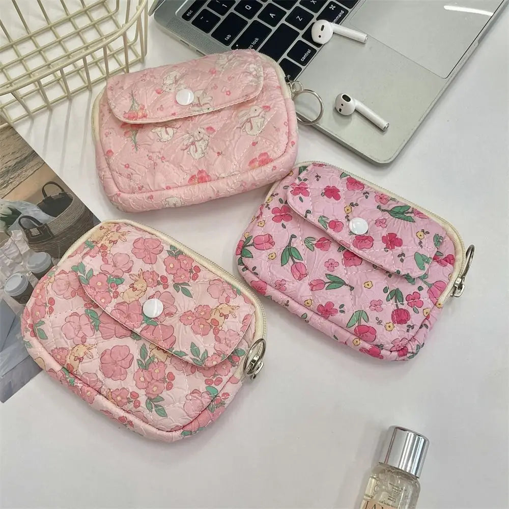 Cartoon Floral Quilted Coin Purse – ID, Key & Card Holder Quilted Coin Purse HIP