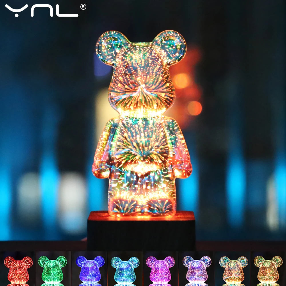 3D LED Firework Bear Night Light – Color-Changing USB Lamp LED Night Light HIP