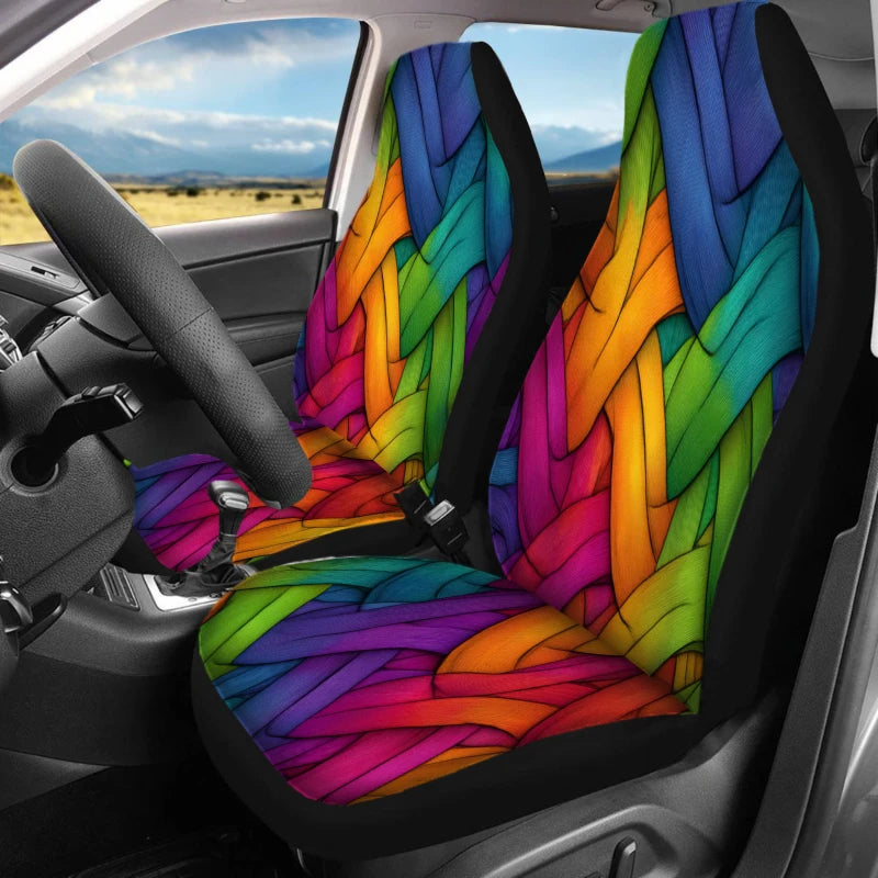 2-Pack Rainbow Print Car Seat Covers – Breathable Polyester Car Seat Covers HIP 1