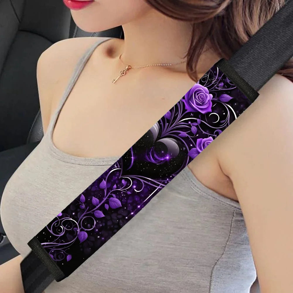Car Seat Belt Cover – Soft Shoulder Pad, Purple Roses Design Seat Belt Cover HIP
