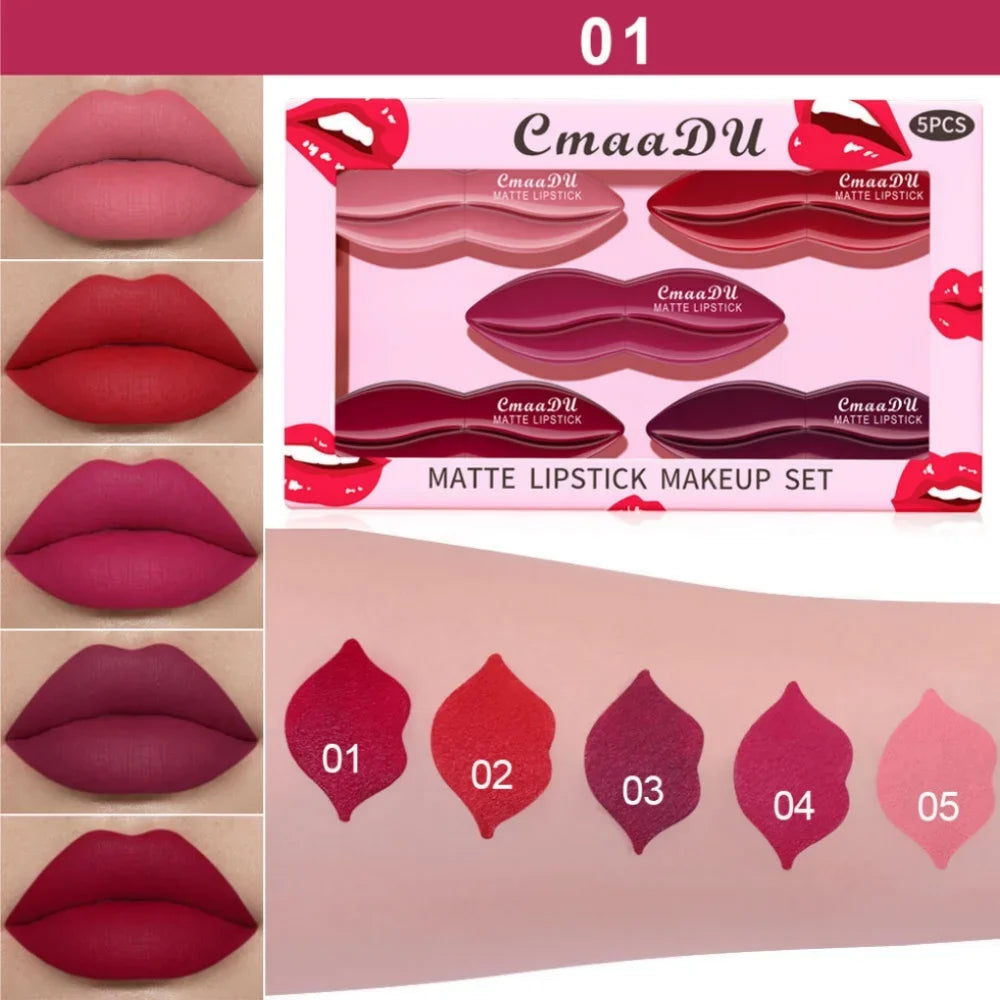 CmaaDu 5-Pc Matte Lipstick Set – High Pigment & Long-Lasting Matte Lipstick Set HIP
