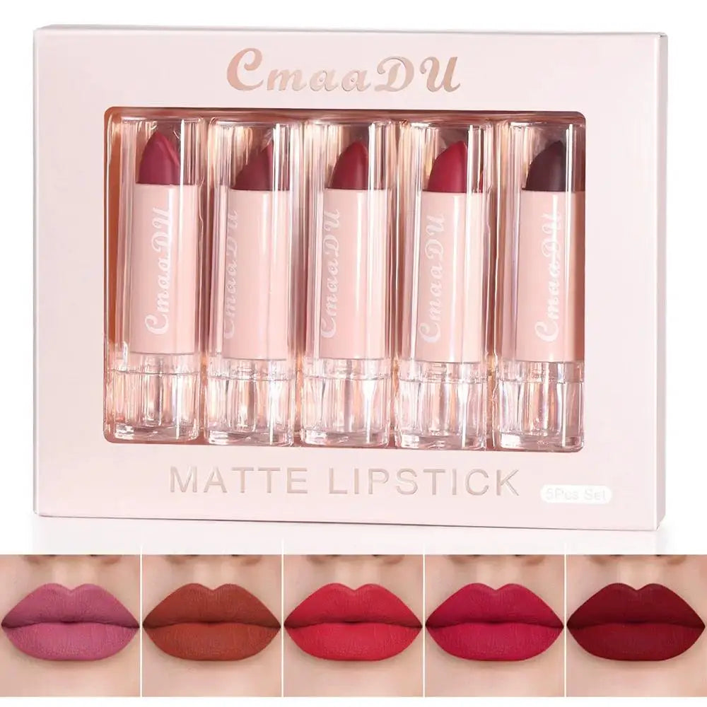 CmaaDu 5-Pc Velvet Matte Lipstick Set – Waterproof & Long Lasting Matte Lipstick Set HIP