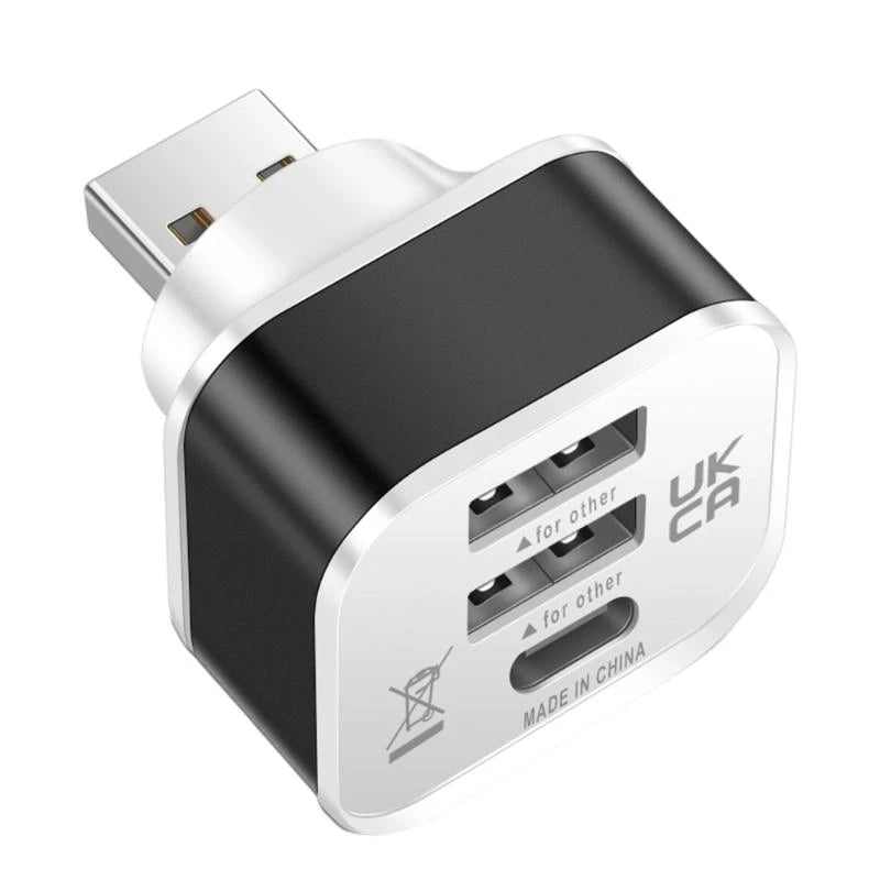 3-Port USB Splitter – Dual USB-A & USB-C Charging Adapter USB Charging Splitter HIP Black CN