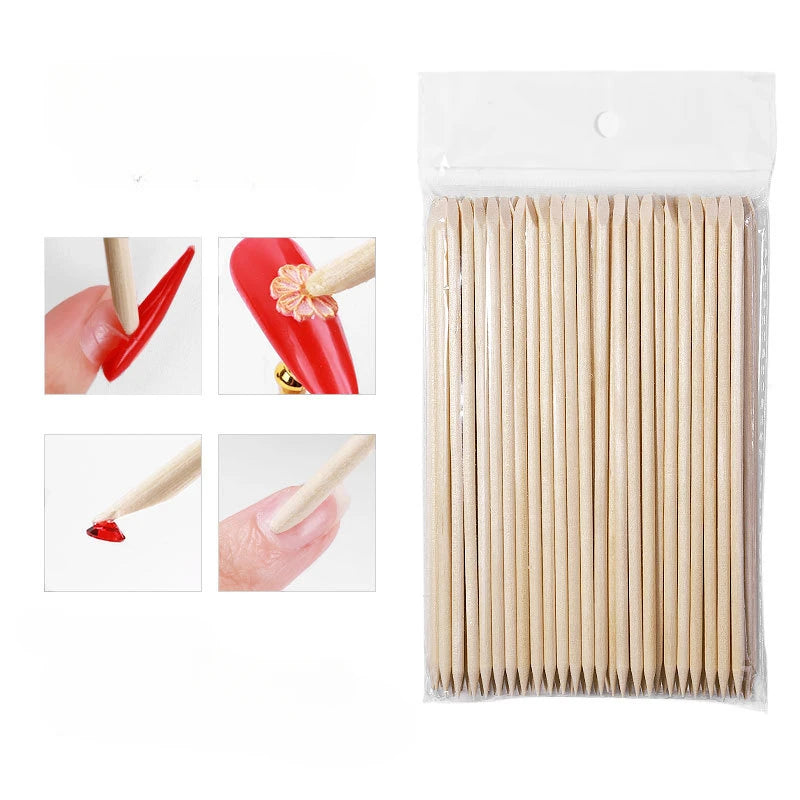 50/100Pcs Wood Cuticle Pusher Sticks Boxwood Sticks for Manicure Professional Cuticle Pedicure Remover Nail Art Deco Clean Tool HIP