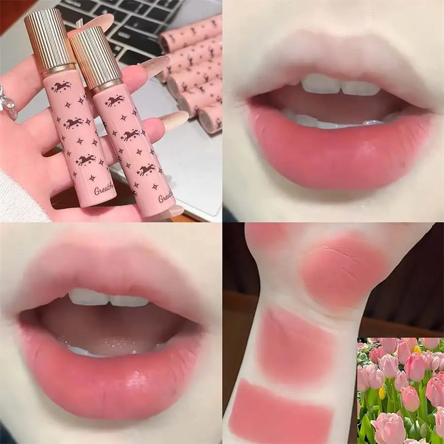 Silky Velvet Matte Lip Glaze Non-Stick Cup Smooth Lilac Gray Liquid Lipstick Highly Pigmented Transfer-Proof Lip Cream Makeup HIP 08