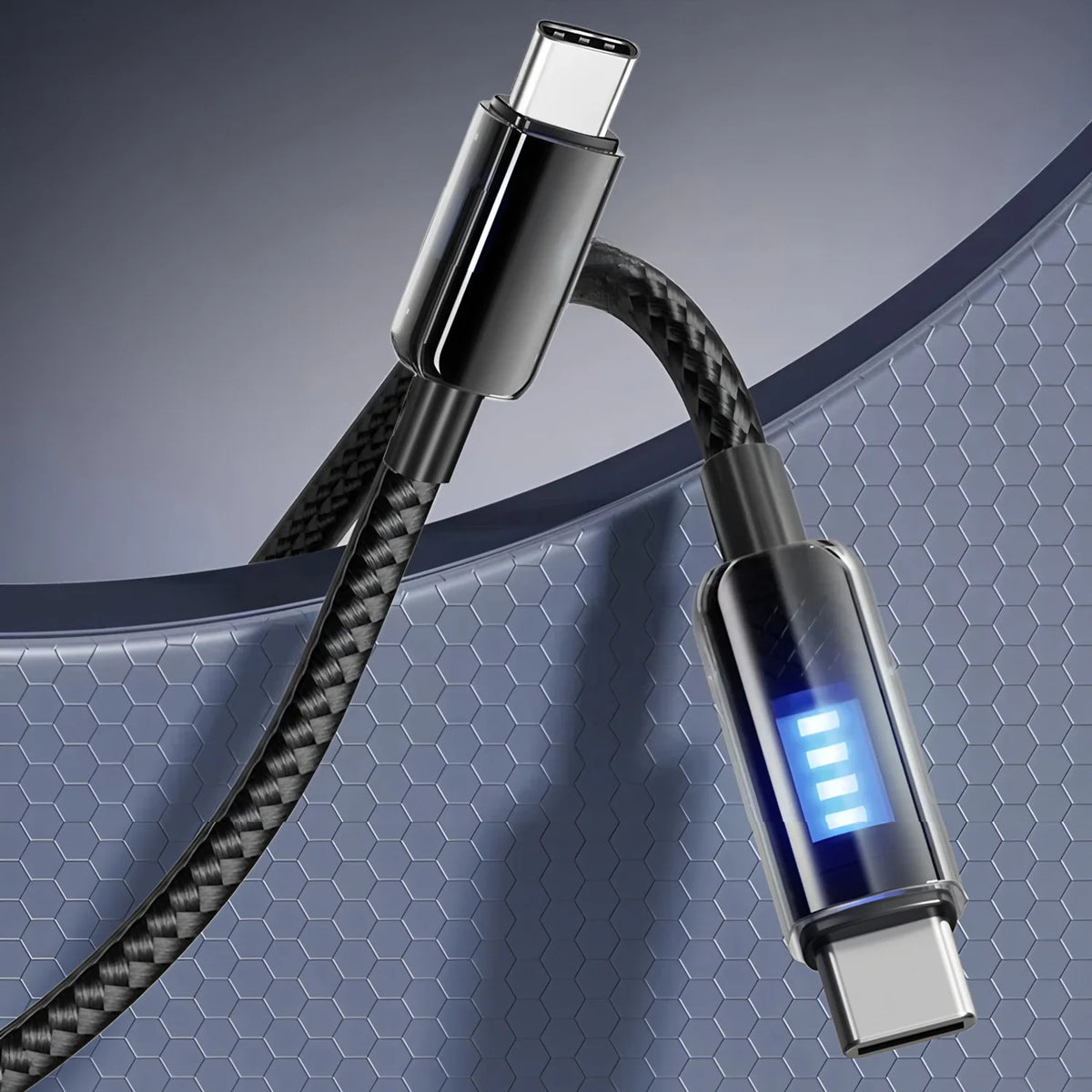 BESY LED USB-C to C Fast Charging Braided Cable – 3A Dual PD USB-C Charging Cable HIP