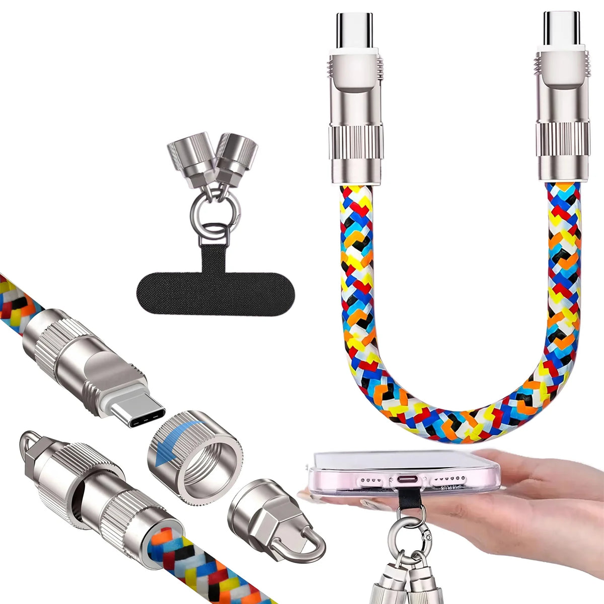 2-in-1 PD Fast Charger Cable & Smartphone Wrist Strap Lanyard USB-C Charging Cable HIP