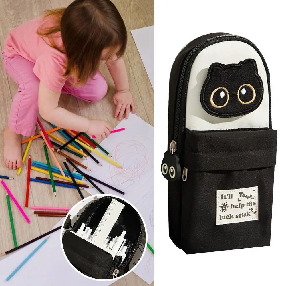 Black Cat Embroidery Pencil Case – Cute Backpack Stationery Bag Pencil Case HIP