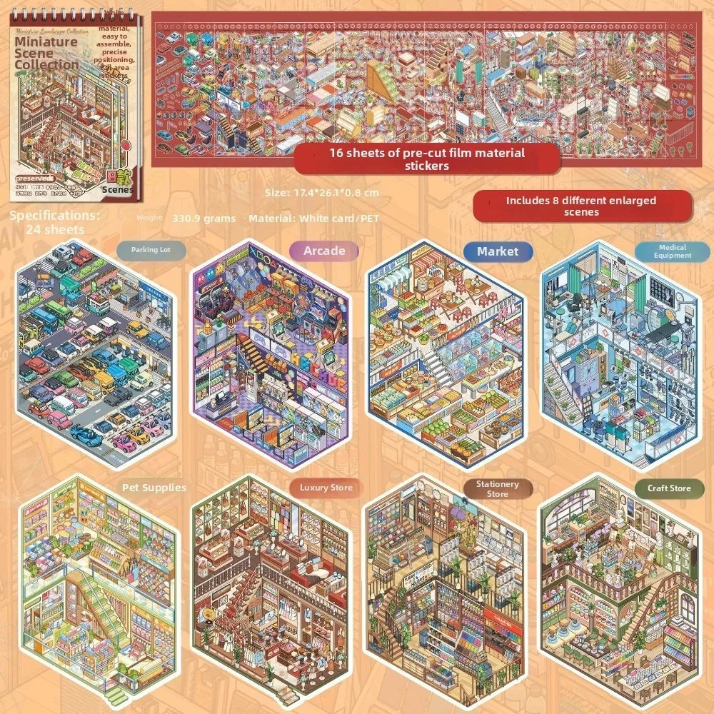 3D Scene Sticker Book – 8 Scenes 24 Sheets DIY Craft DIY Craft Sticker Book HIP WHITE