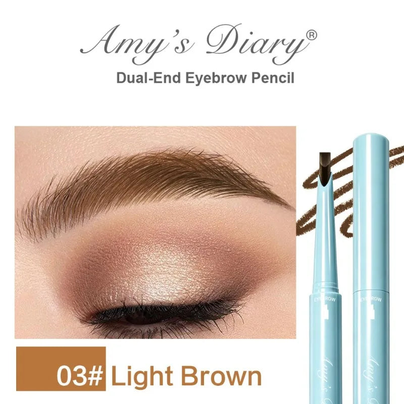 Dual‑ended Eyebrow Pencil Built‑in Brush 2 In 1 Waterproof Sweatproof Long Lasting Natural Pigment Formula Daily Brow Shaping HIP Light Brown