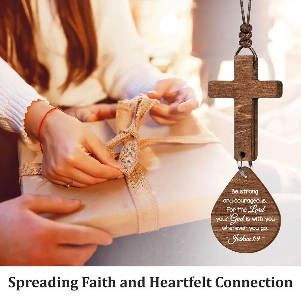 Wood Cross Car Mirror Pendant – Bible Verse Charm Ornament Car Mirror Ornament HIP
