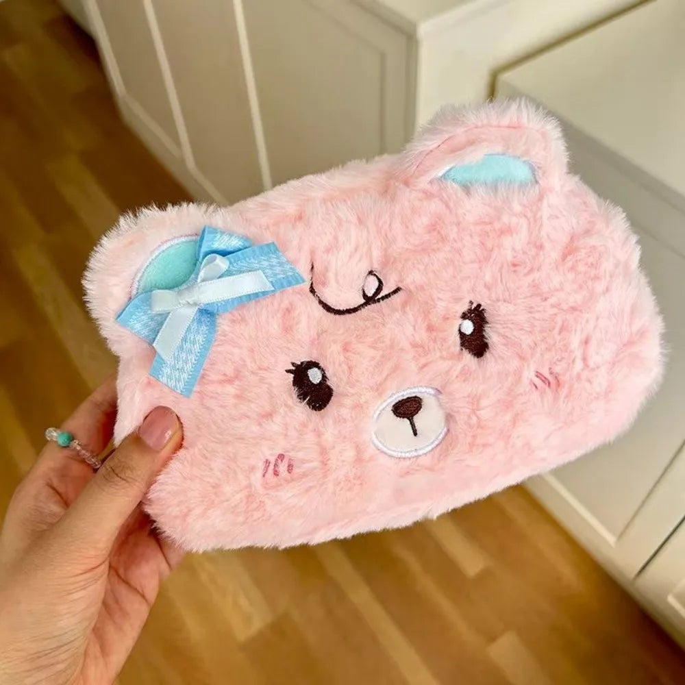 Kawaii Fluffy Bear Plush Pencil Case – Large Capacity Pouch Plush Pencil Case HIP