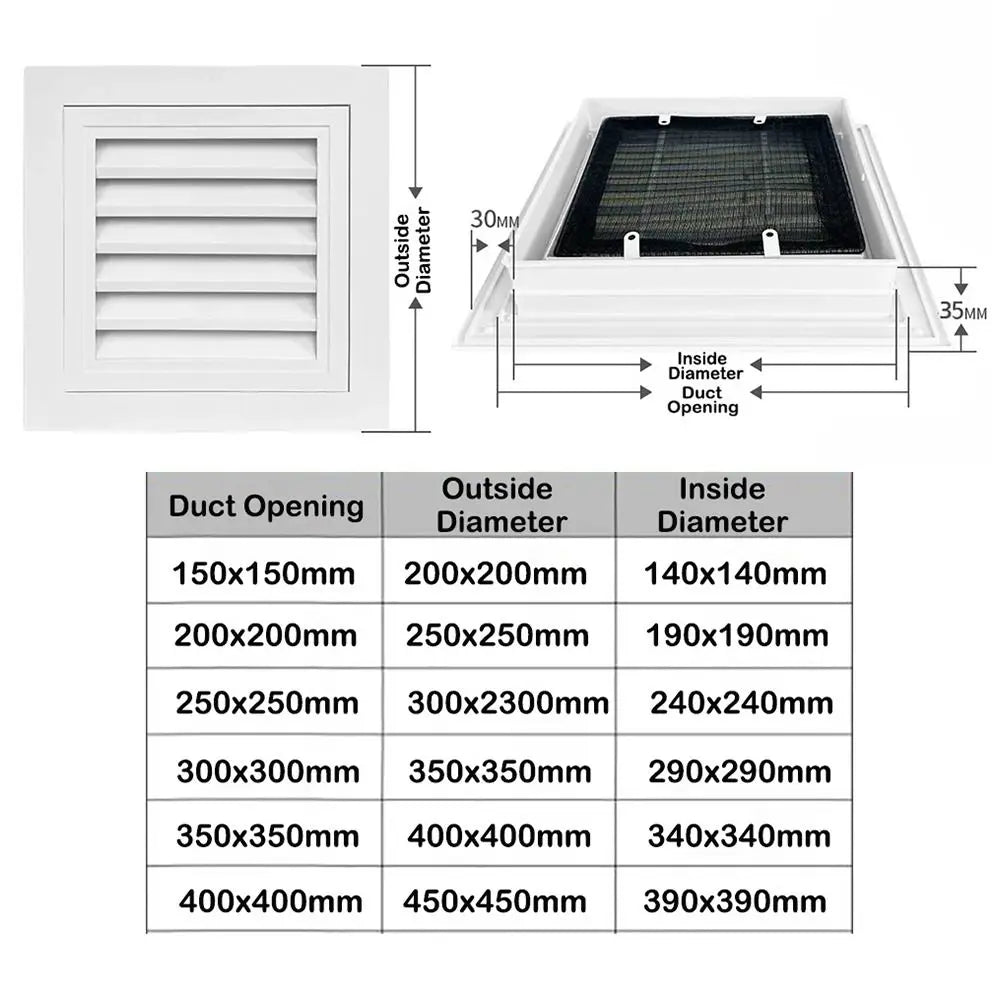 Aluminum Alloy Square Air Vent Grille with Mesh – White Air Vent Grille HIP