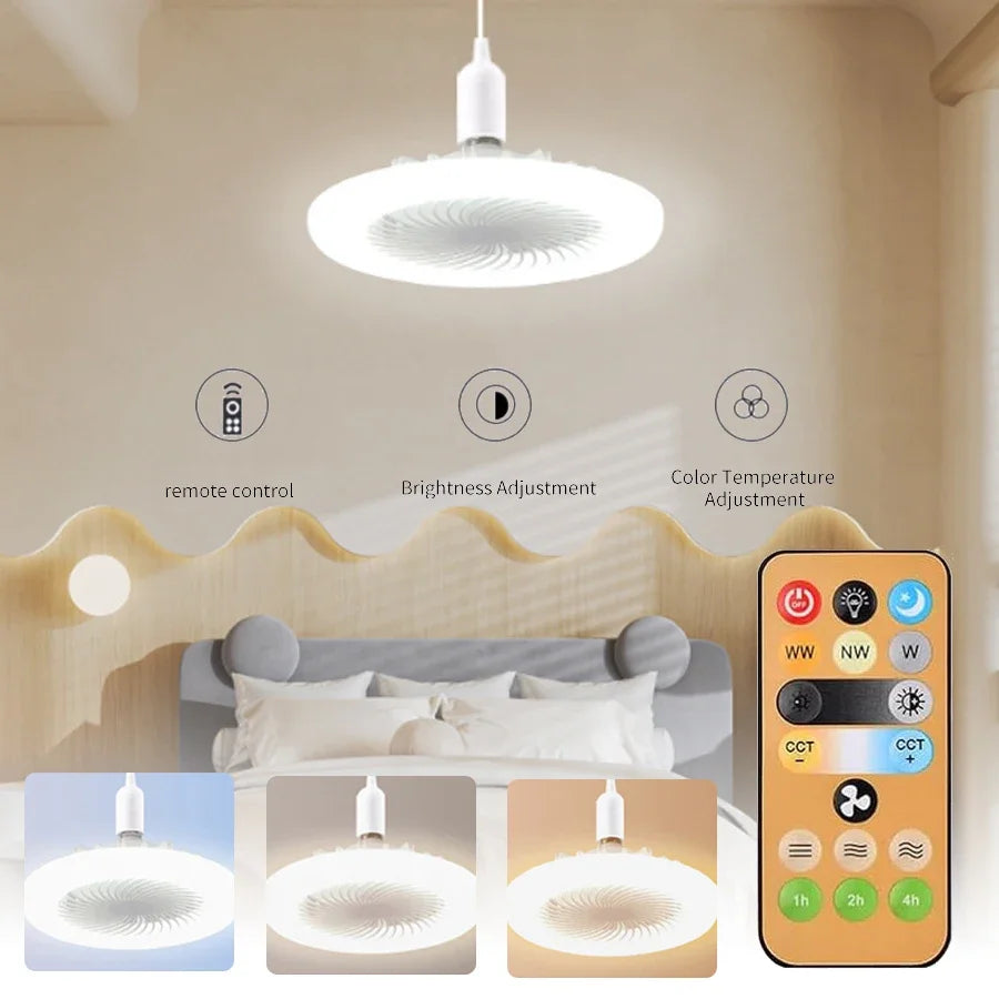 Ceiling Fan Light With Remote Control Dimmable 3 Light Color 3 Speed Ceiling Fans Lamp E27 Bulb For Living Room Bedroom Kitchen HIP E27 Fan Light