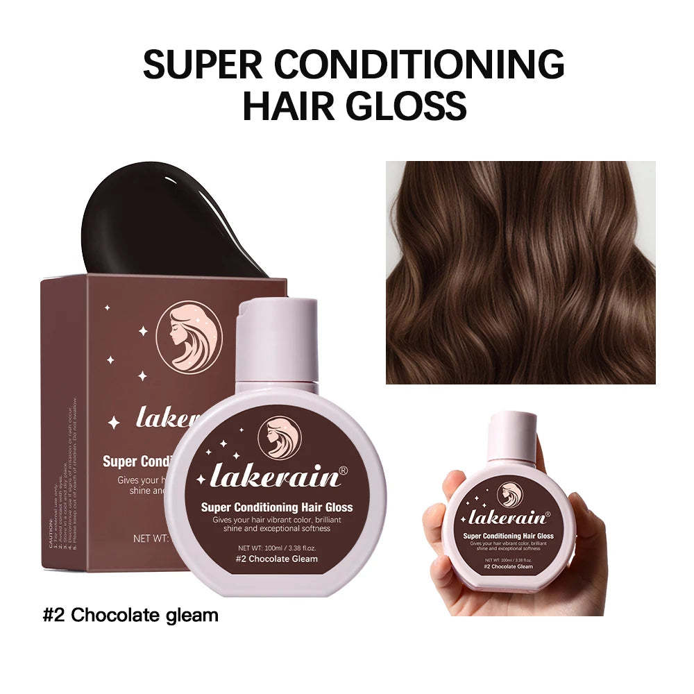 Hair Glaze Super Gloss Color Conditioning Gloss Rinse Out Semi-Permanent Hair Gloss that Enhances Color Nourish and repair Easy HIP 2 Chocolate Gleam