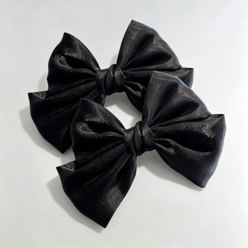Pearlescent Bow Hair Clip – Glitter Hairpin for Girls Girls Hair Clip HIP C43-Black 2pcs