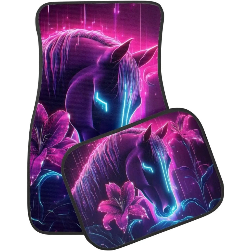 Neon Horse Print Car Floor Mats 4pc – Nonslip Universal Fit Car Floor Mats HIP