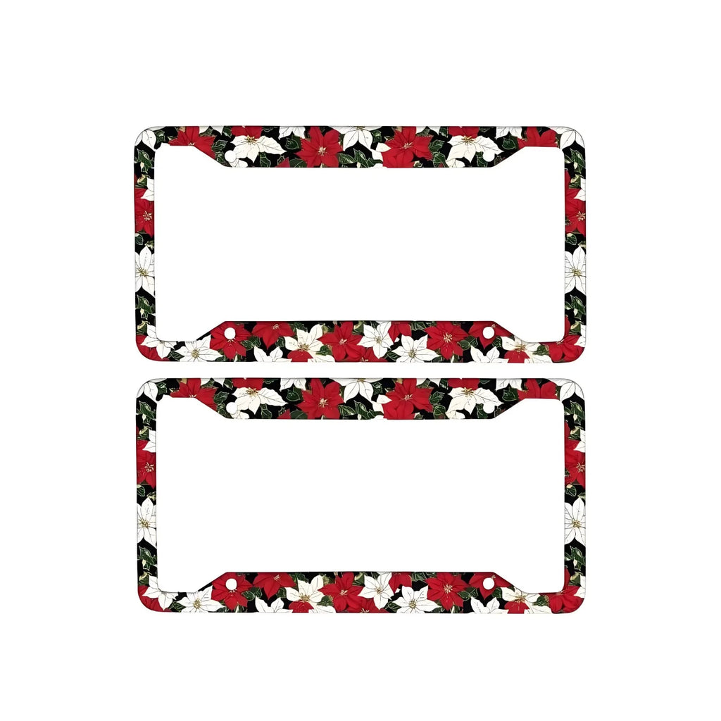 Christmas Poinsettia License Plate Frames – Pack of 2 Metal License Plate Frame HIP 1