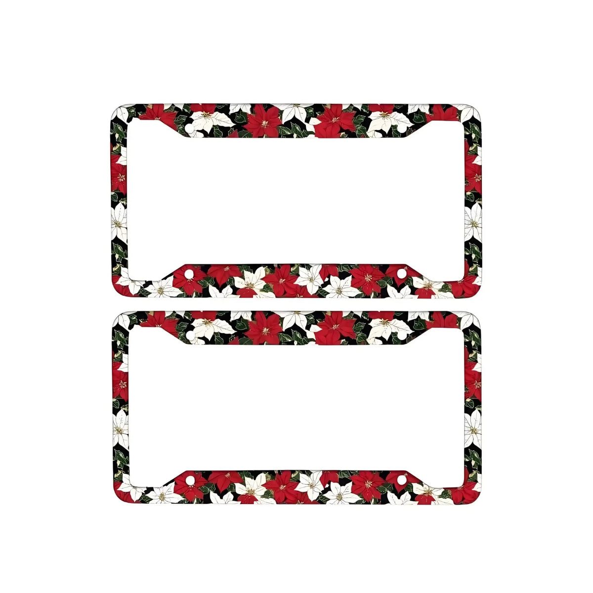 Christmas Poinsettia License Plate Frames – Pack of 2 Metal License Plate Frame HIP 1