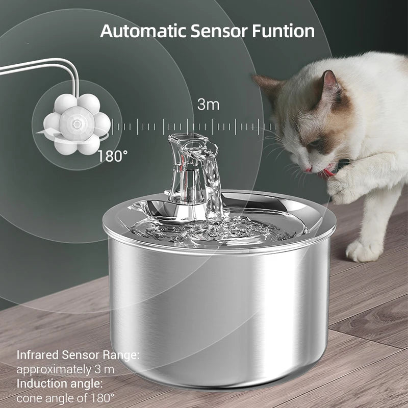 ROJECO Stainless Steel Pet Water Fountain Automatic Water Dispenser For Cats Smart Drinking Fountain With Filters Dogs Drinkers HIP
