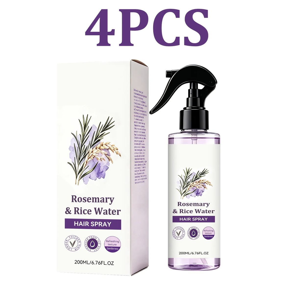 Rosemary Rice Water Leave-In Hair Mist – Frizz & Shine Spray Leave-In Hair Mist HIP 4PCS