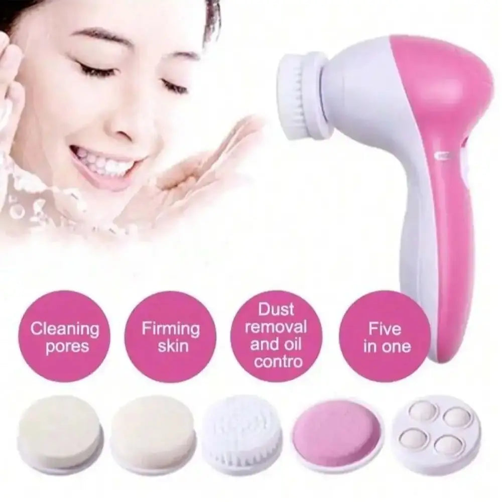 5-in-1 Electric Facial Cleansing Brush & Skin Massager Facial Cleansing Device HIP WHITE