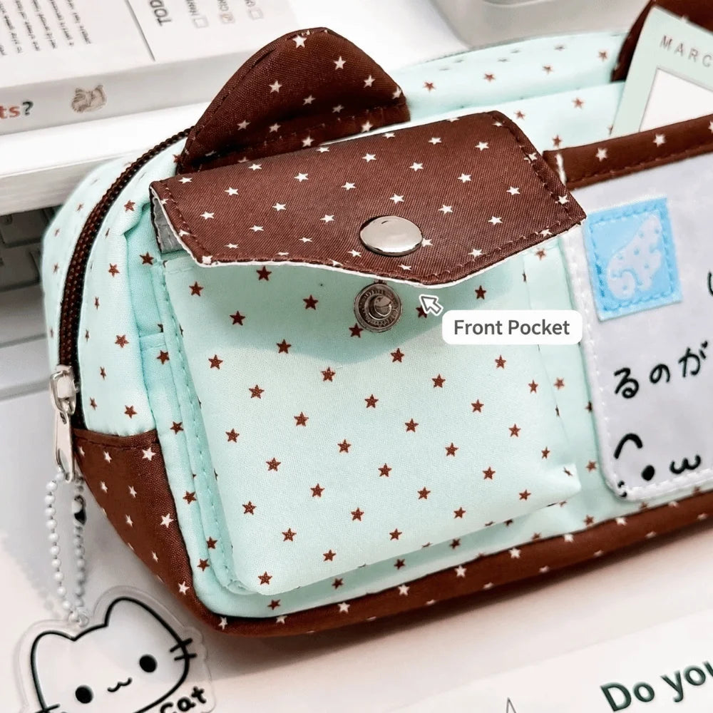 Cat Ear Pencil Case – Kawaii Polka Dot Large Capacity Pen Bag Pencil Case HIP
