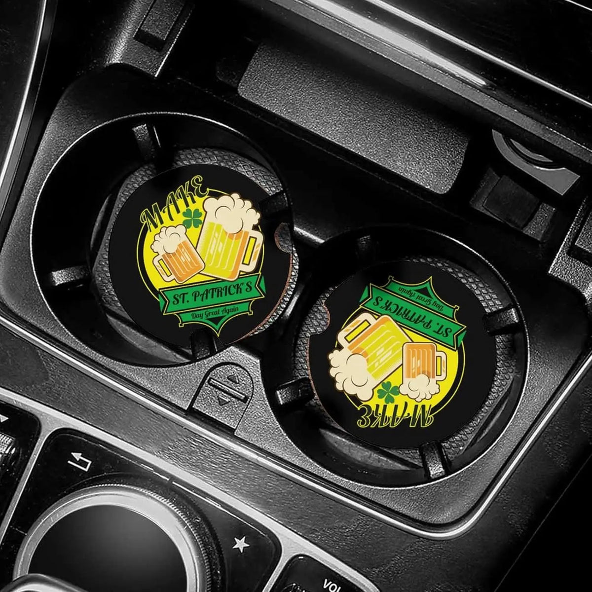 St. Patrick's Day Wood Car Coasters – Non-Slip Cup Holder Mat Car Cup Holder Coasters HIP