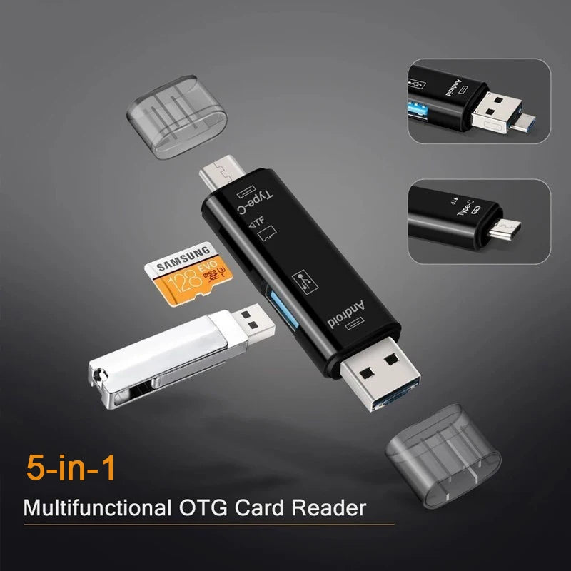 5-in-1 USB-C OTG Card Reader – SD, TF, Micro USB Adapter OTG Card Reader HIP