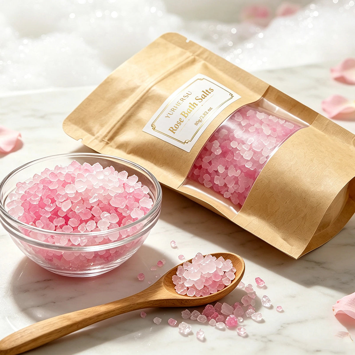 Rose Bath Salt with Essential Oil – Portable Spa Soak Rose Bath Salt HIP