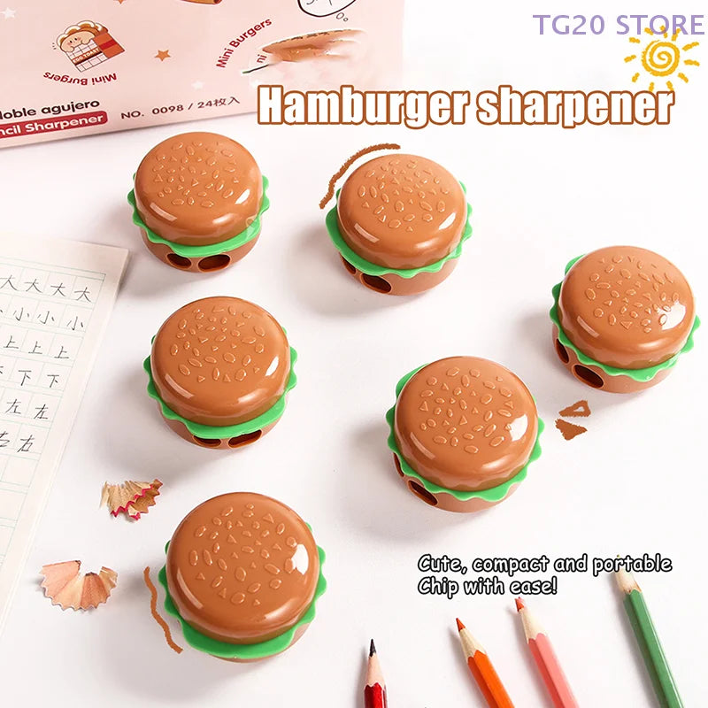 Hamburger Pencil Sharpener – Double Hole Kids Stationery Gift Novelty Pencil Sharpener HIP