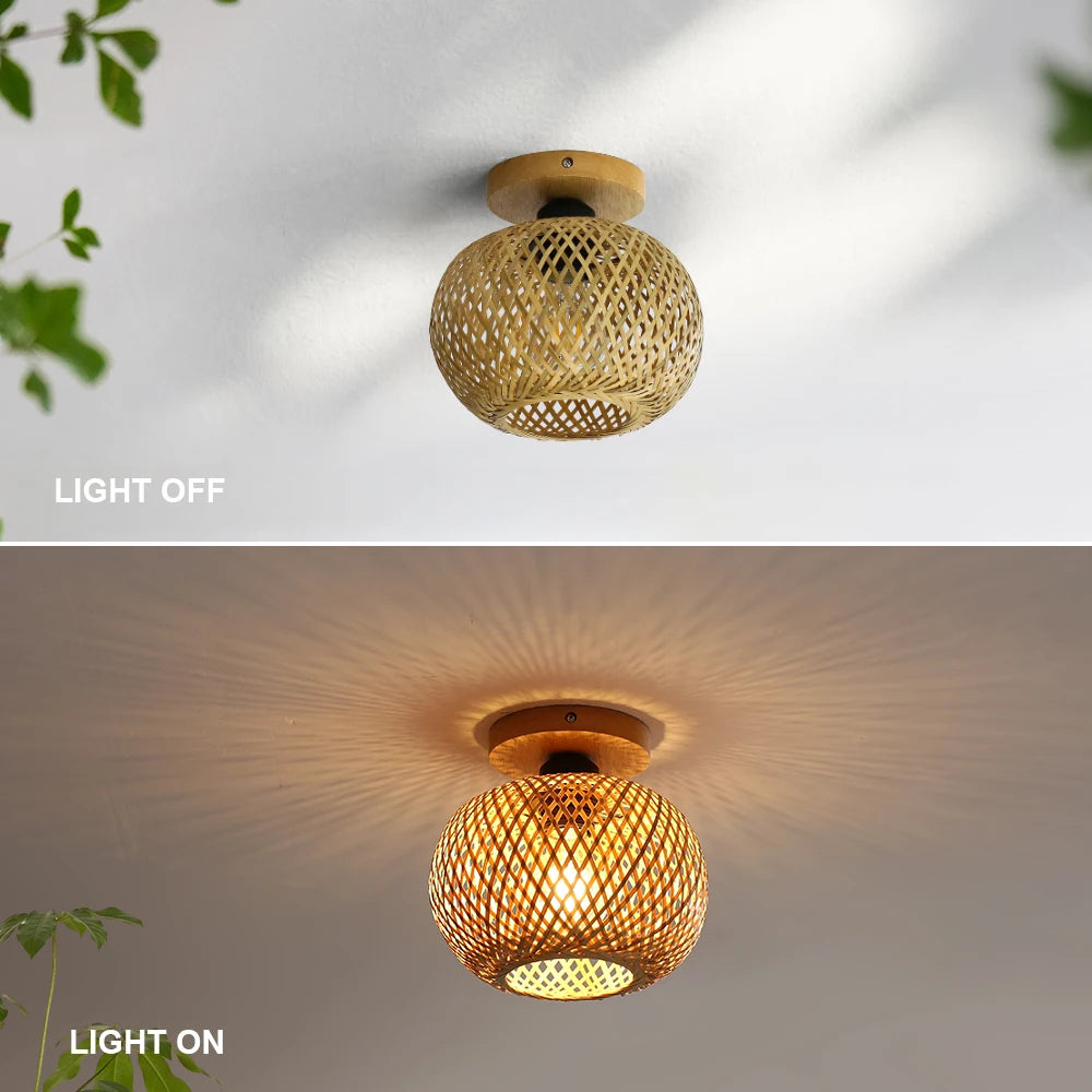 Retro Bamboo Woven Ceiling Light – E27 Decorative Lamp Bamboo Ceiling Light HIP