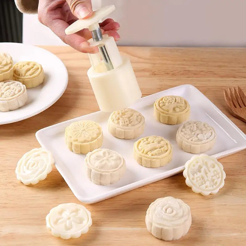 Flower Shaped Mooncake Mold Set Cake Mold Hand Pressure Fondant Moon Flower Moon Cake Mold With 4Pcs Stamps Dropshipping HIP