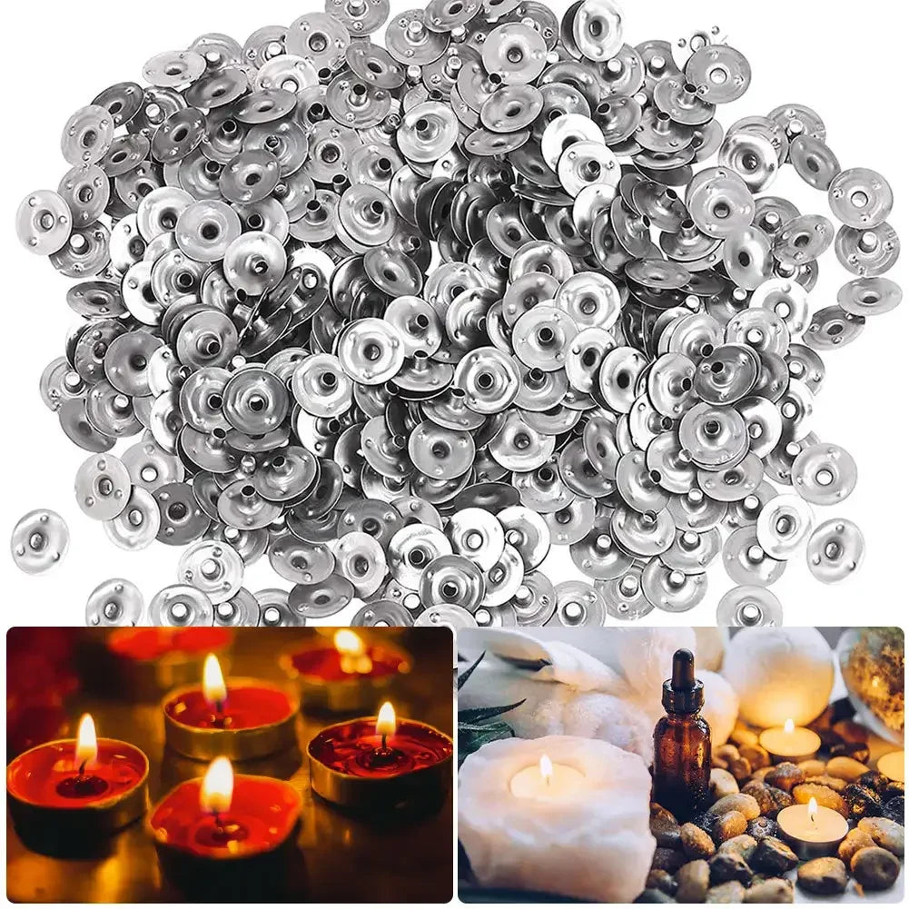 100PCS Candle Wick Tabs Metal Sustainer Tabs Multi-Purpose Candle Wick Base 20/16/14/12.5mm for Wide Variety Wicks Candle DIY HIP