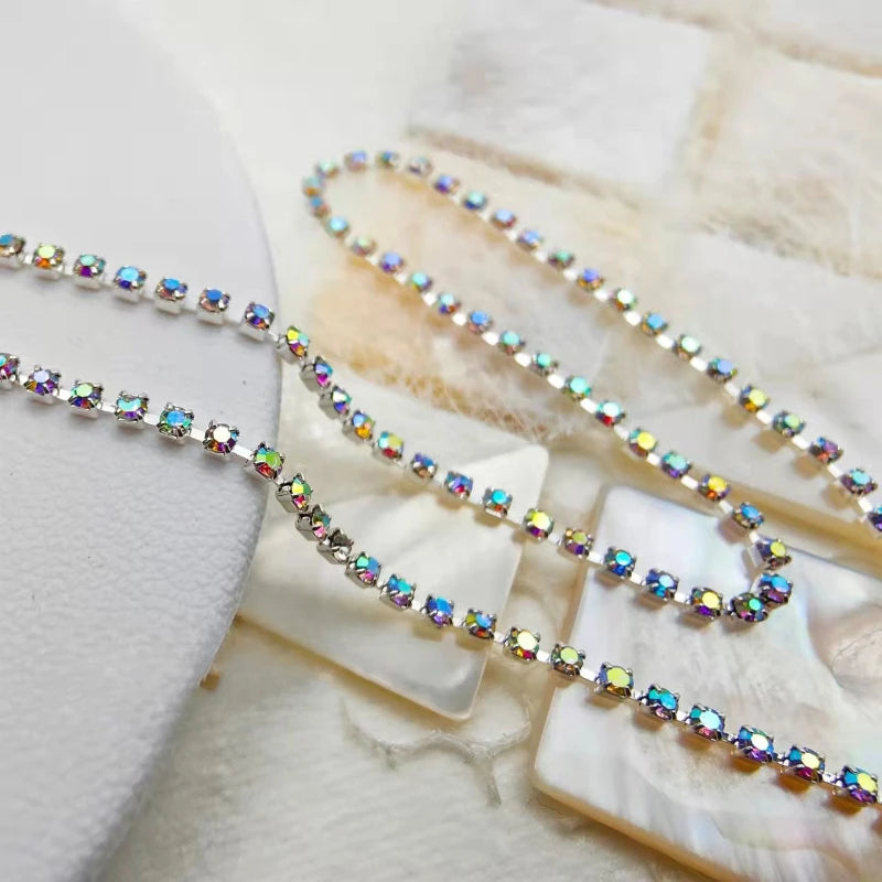 100cm Long Luxury Crystal Chain Nail Charms 1.5/2mm Shinying Clear/AB Diamond Nail Art Metal Steel French Manicure Crystal HIP