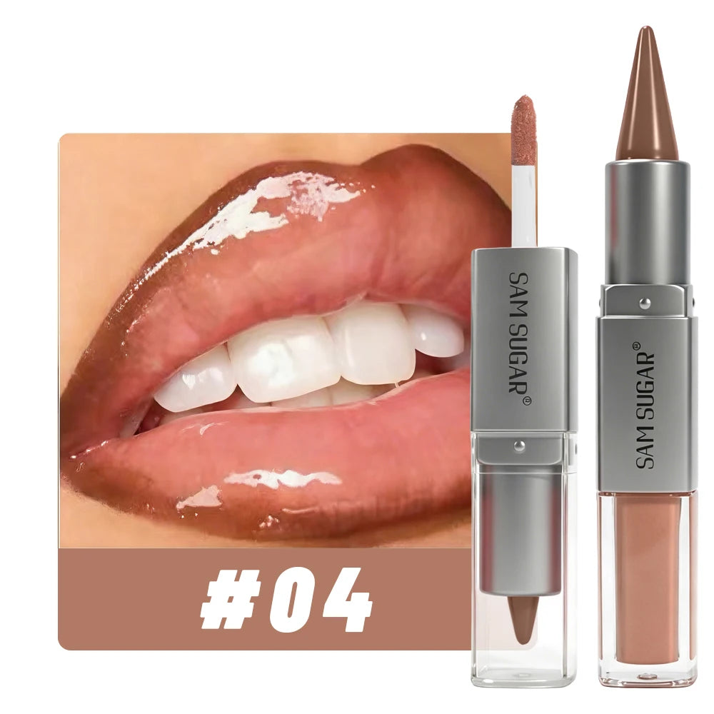 2-in-1 Lip Liner & Lip Gloss Crayon Mirror Glass Fine Shimmer Lipglaze Easy Apply Long-Lasting Waterproof Matte Lip Liner Makeup HIP 04
