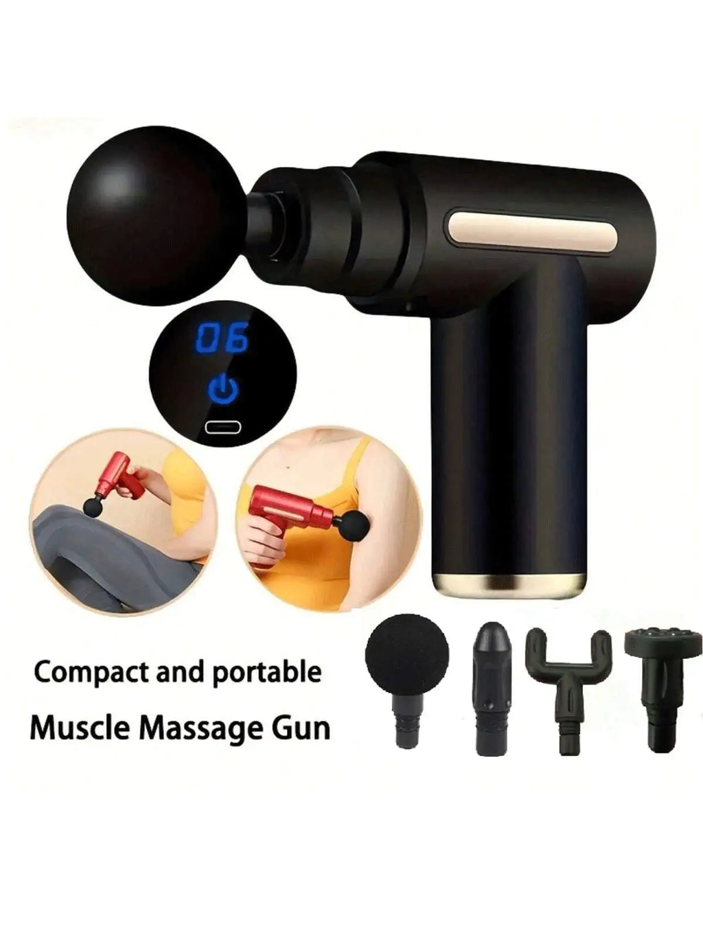 Portable Percussion Massage Gun – LED Screen & 4 Heads | AXH Percussion Massage Gun HIP