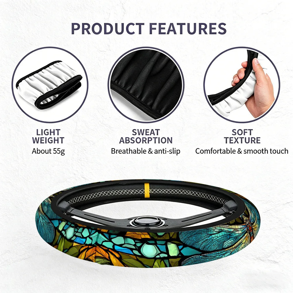 Dragonfly Leaf Mosaic Steering Wheel Cover – Universal Fit Steering Wheel Cover HIP