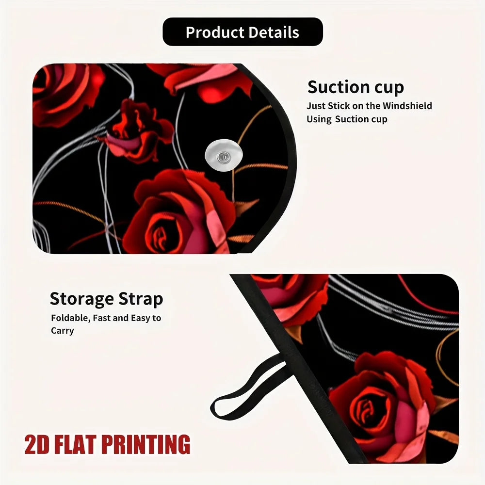 Floral Rose Windshield Sunshade – Polyester Car Sun Cover Car Windshield Sunshade HIP