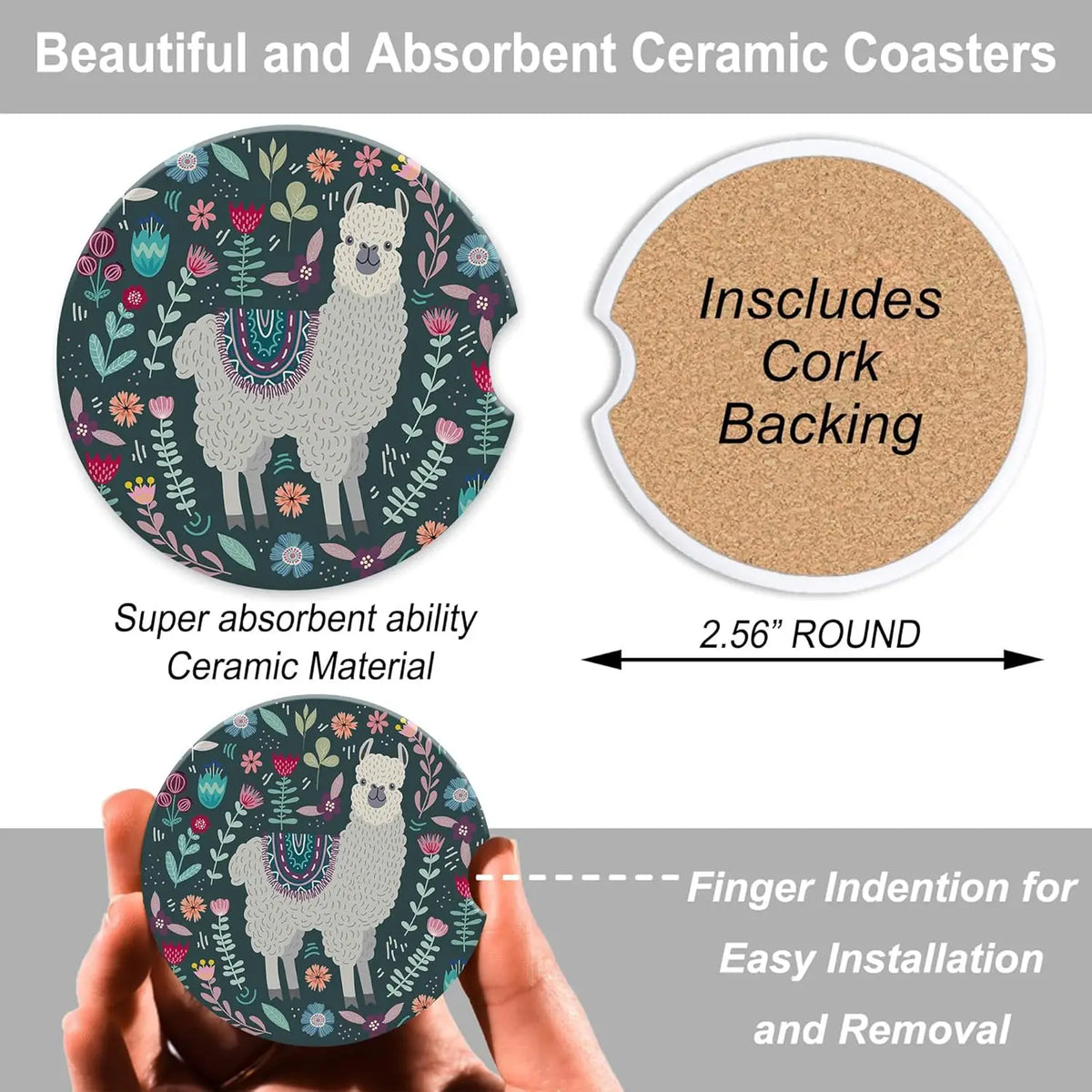 Llama Floral Ceramic Car Cup Holder Coasters | Car Decor Car Cup Coasters HIP